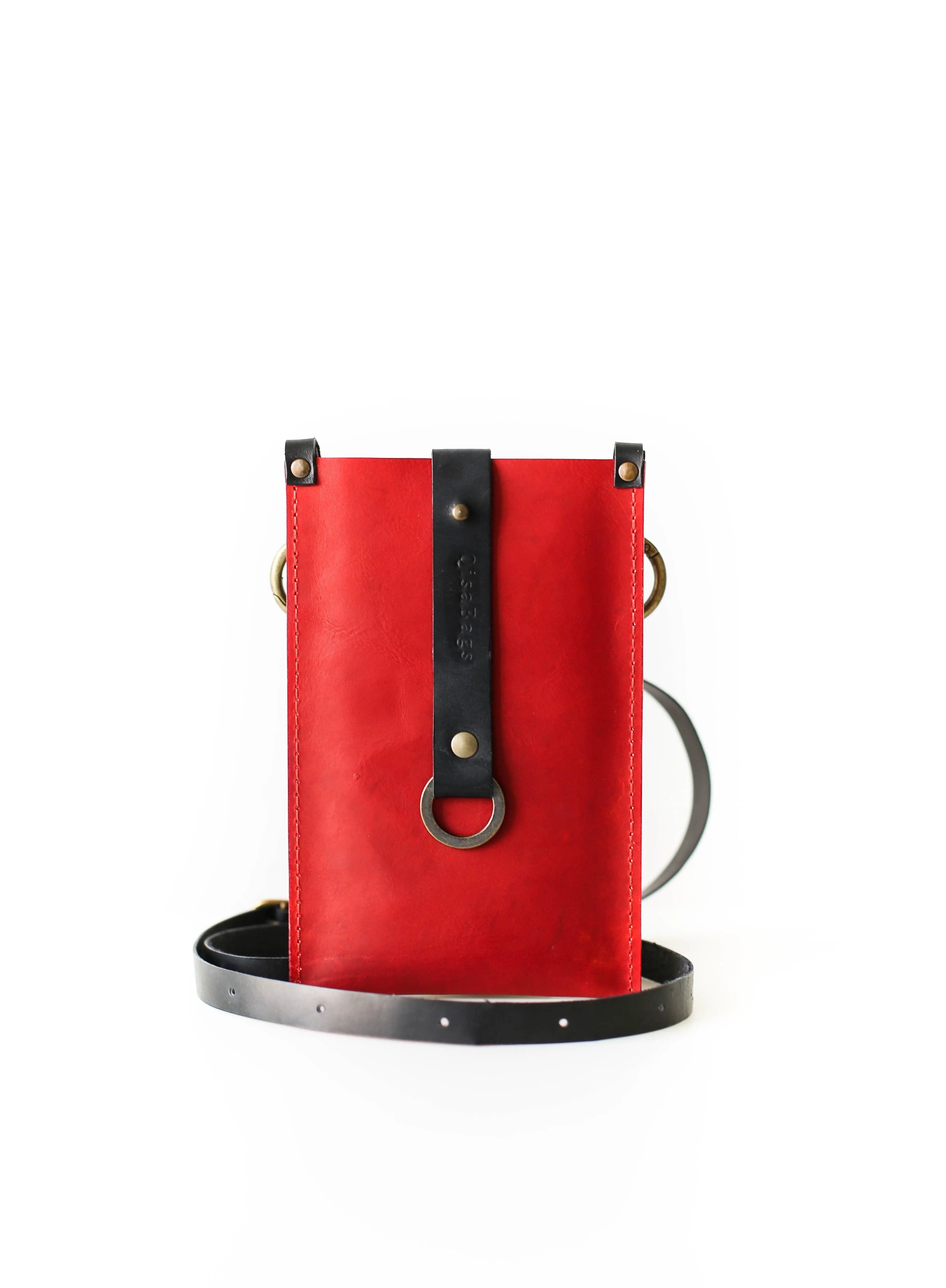 Red & Black Leather Phone Bag