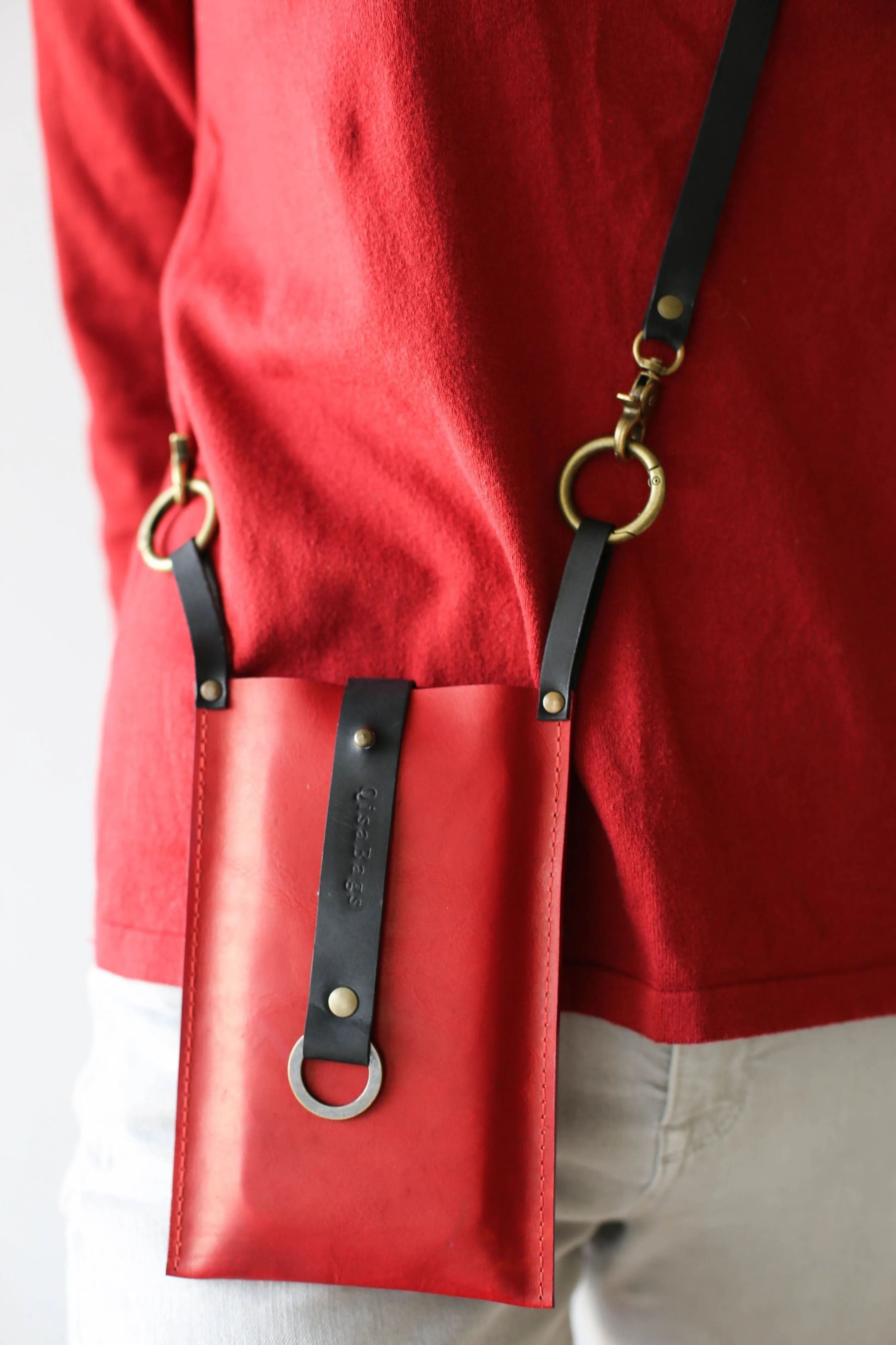 Red & Black Leather Phone Bag