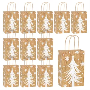 Rustic Christmas Joy Paper Gift Bags and Party Favor Bags, Small 5.25x3.5x8.25" (12 Pack)