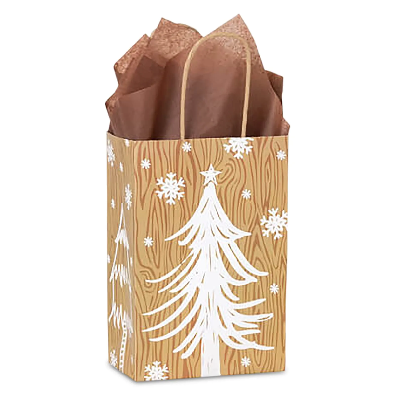 Rustic Christmas Joy Paper Gift Bags and Party Favor Bags, Small 5.25x3.5x8.25" (12 Pack)