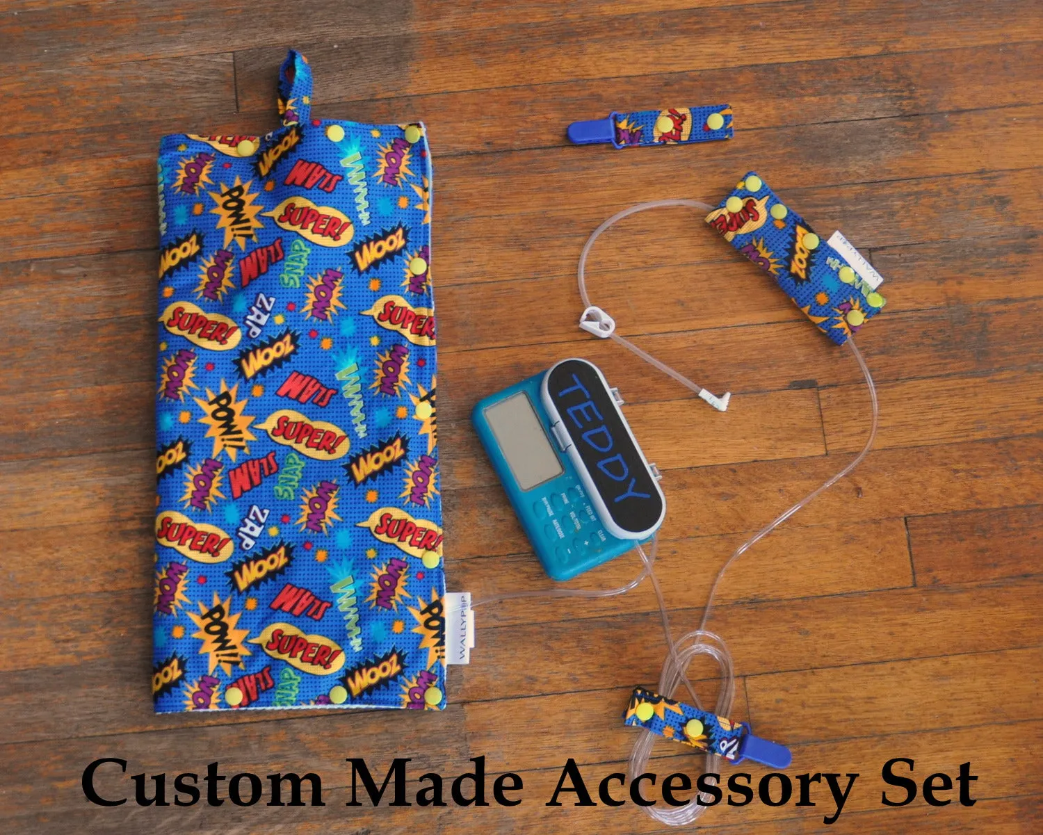 SET of Custom Made Feeding Tube Accessories - Insulated Feeding Pump Bag Cover, 2 Cord Clips, Connector Cover