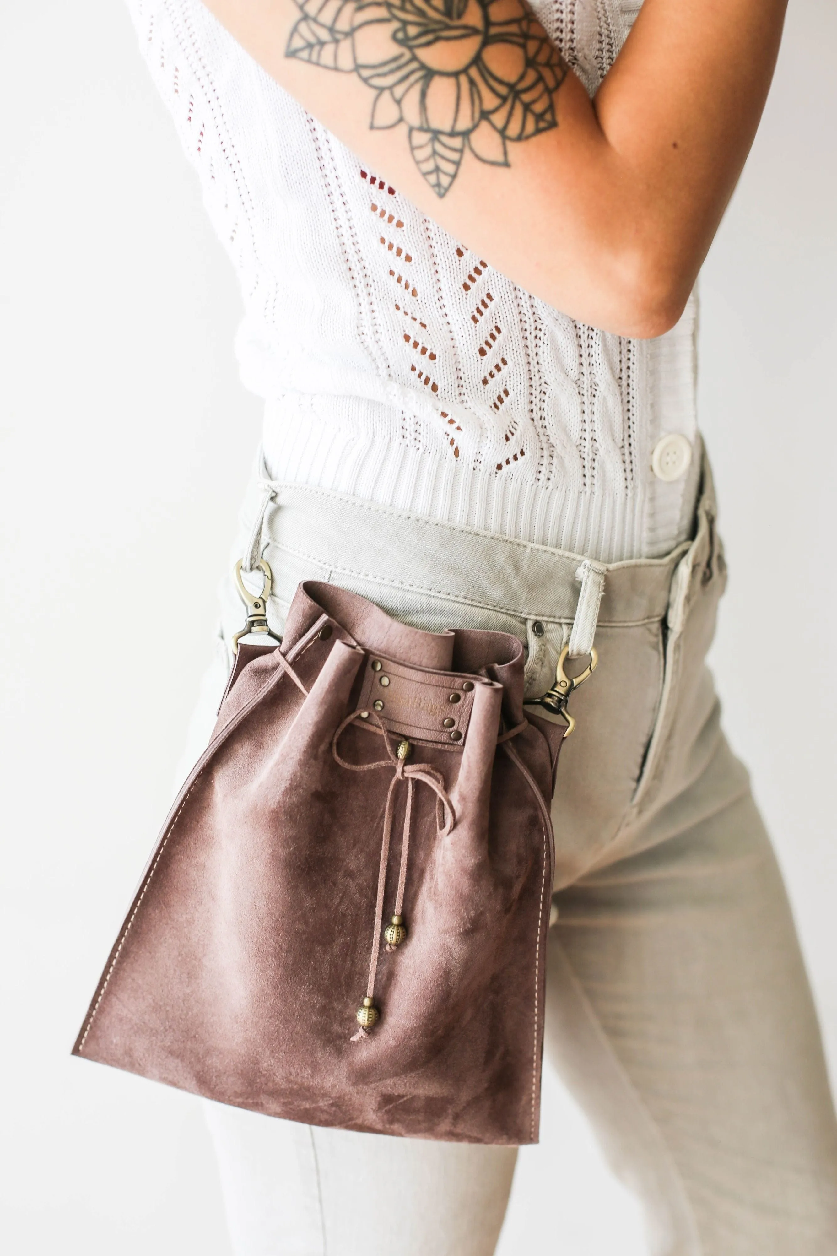 Taupe Suede Pouch Bag