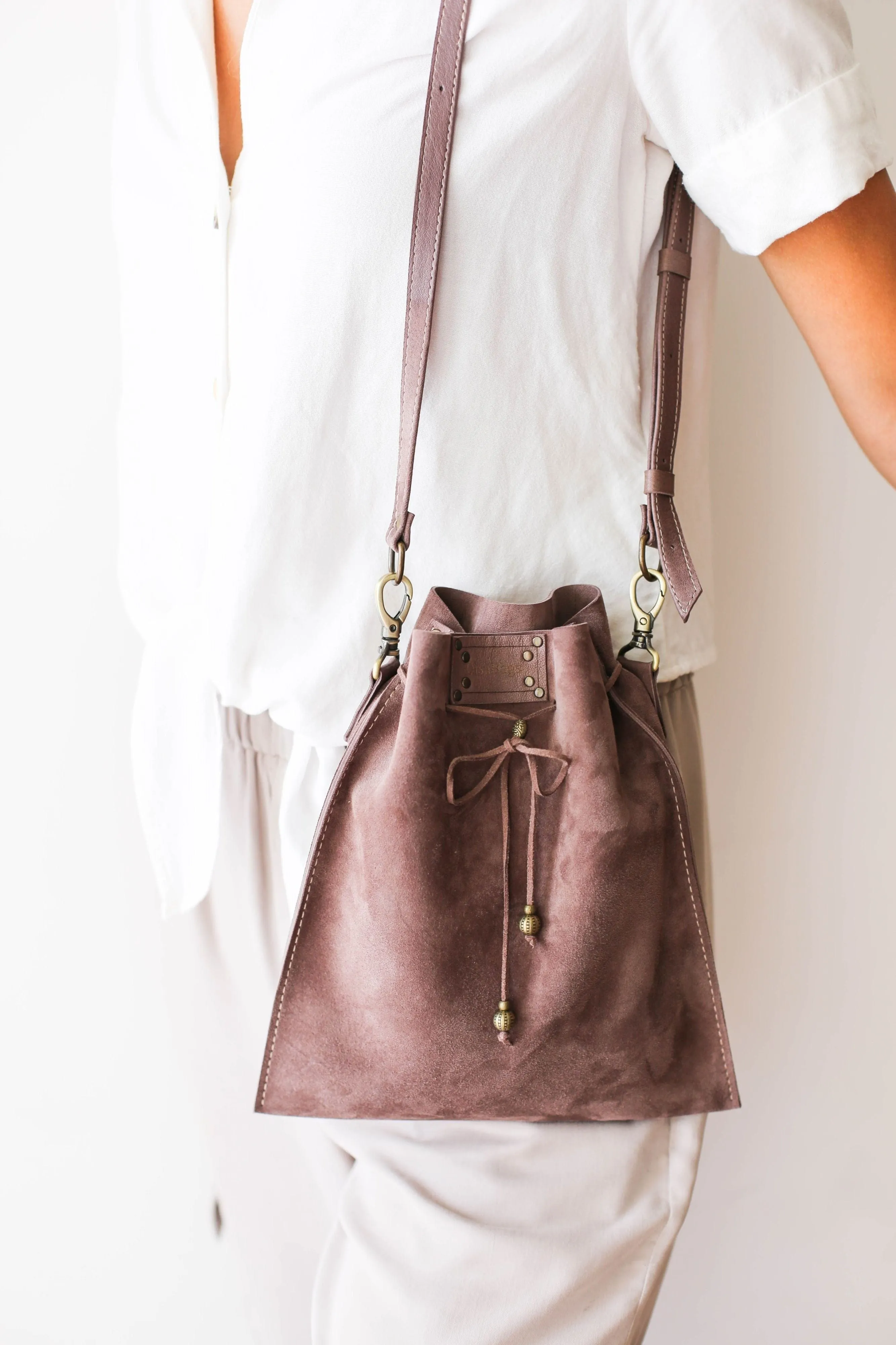 Taupe Suede Pouch Bag