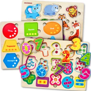 Wooden Puzzles for Toddlers | Shapes Numbers Animals